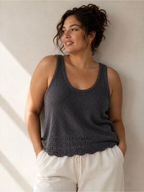 a.n.a Gray Cotton Knit Sleeveless Sweater Tank Top XL